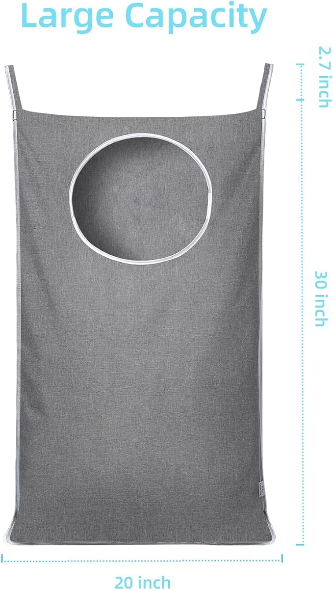 KEEPJOY 2Pack Space-Saving Hanging Laundry Bag, Door Laundry Hamper with 2 Different Types of Hooks, 30x20 Inch Oxford Fabric Laundry Storage Bag for Dirty Clothes (Grey-2Pack)