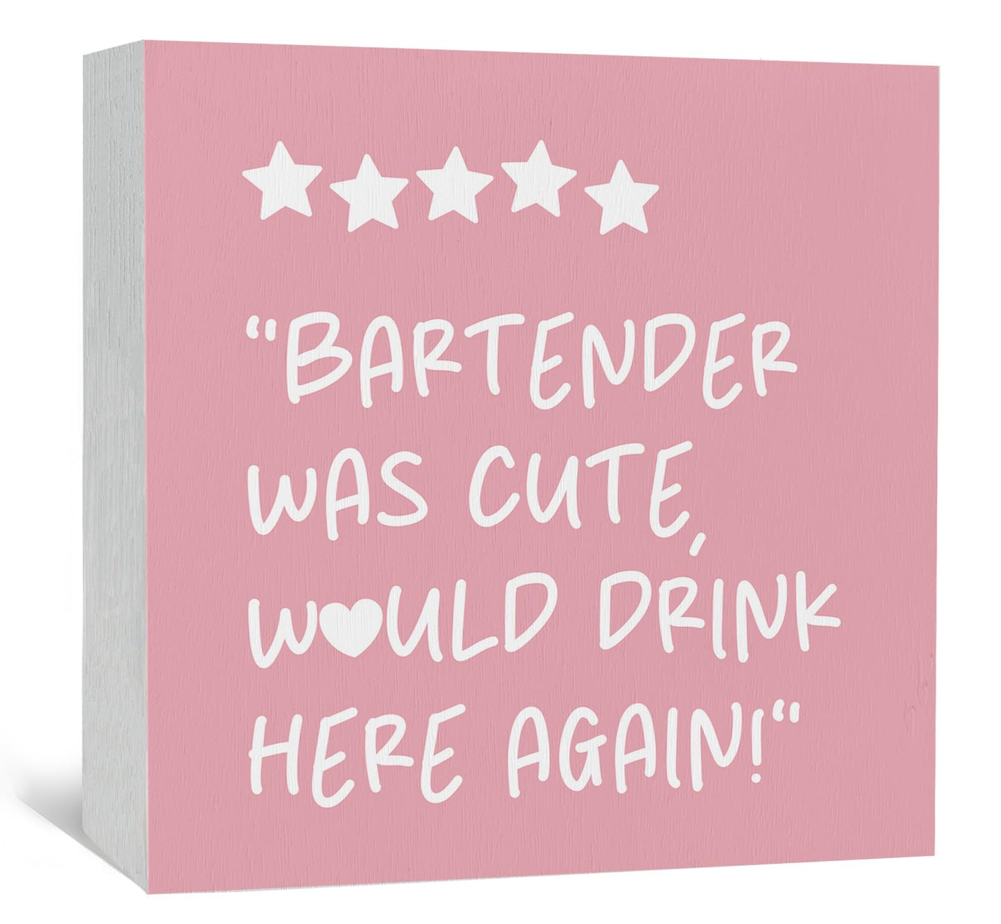 Nitelat Pink Bar Cart Bartender Accessories Signs, Was Cute Would Drink Here Again Wooden Box Signs, Bar Decorations For Home, Pink Wood Sign Home Decor For Kitchen Desk Table Shelf 5x5 Inch