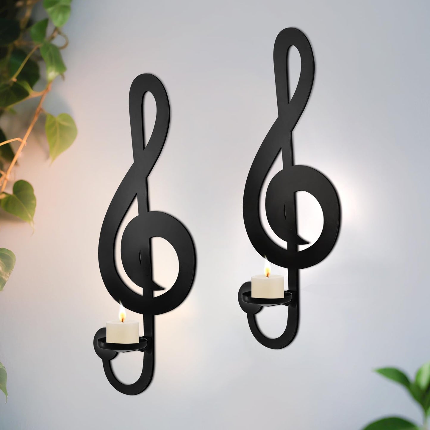Candle Sconces Set of 2 Wall Musical Note Sconces Decor Wall Mounted Metal Candle Holders with Foldable Tray ZAYHENYOO (2, L-A)