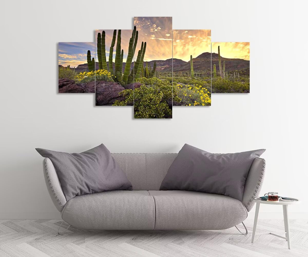 Sunrise Organ Pipe Cactus National Monument Canvas Wall Art for Living Room Bedroom Bathroom Home Decorations Framed Artwork Ready to Hang(60''W x 40''H)