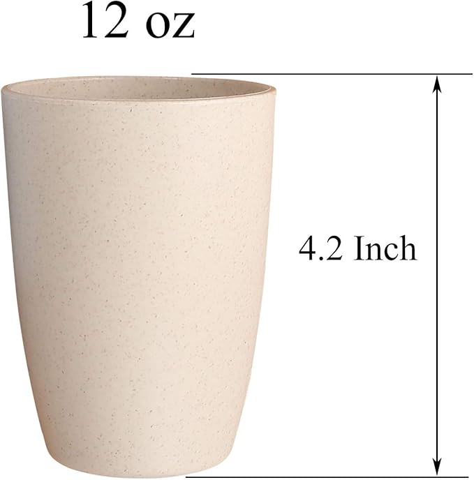 Wheat Straw Unbreakable Cup (12 oz) - Reusable Drinking Glasses Set of 5 - Dishwasher Safe Tumbler - BPA Free & Eco-Friendly (5Pcs)
