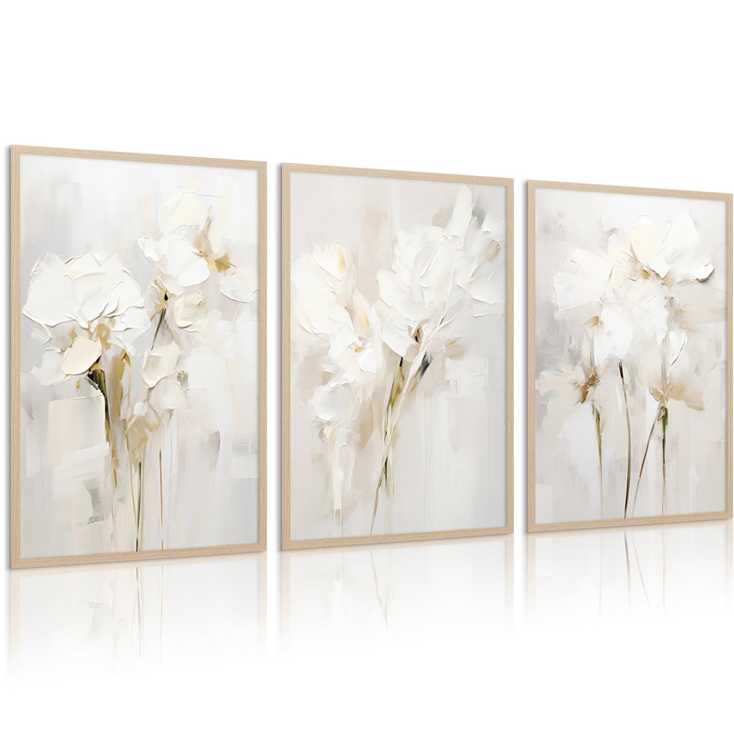 Neutral Wall Art Abstract Floral Canvas Pictures Beige Flower Wall Decor Modern Painting Minimalist Poster Abstract Botanical Prints White Artwork for Bedroom Living Room 12x16 Inch Unframed Set of 3