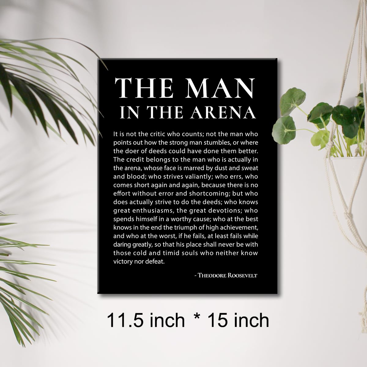 JerLoe Inspirational Canvas Wall Art Motivational the Man in the Arena Quote Canvas Print Positive Speech Quotes Canvas Painting Office Home Wall Decor Framed Gift 12x15 Inches (Black)