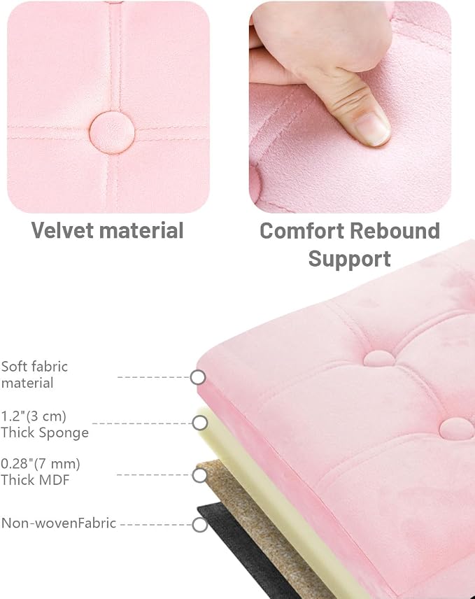 AmasSmile Footrest Ottoman Bench with Storage,34Inch Pink Velvet Footstool, Coffee Table, Padded Seat, Storage Chest,Blanket Store with Flipping Lid for Livingroom and Bedroom