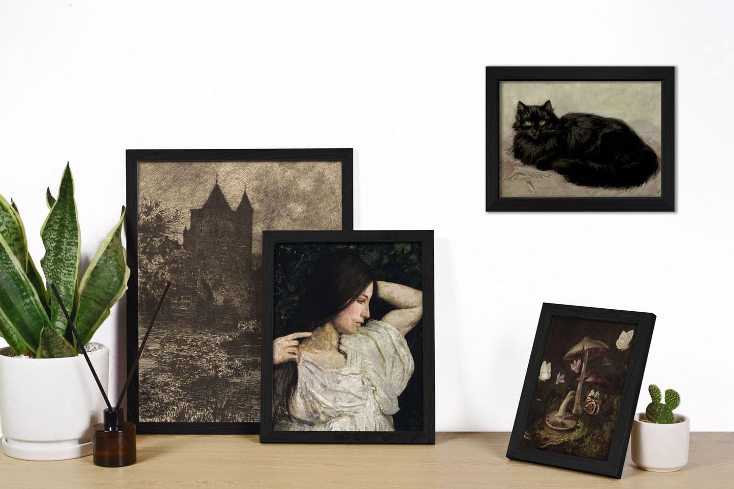 ANERZA 16 PCS Framed Dark Academia Room Decor, Gothic Home Decor, Moody Wall Art Prints for Bedroom, Gallery Wall Frame Set, Witchy Posters for Living Room Aesthetic, Halloween Dorm Collage Kit