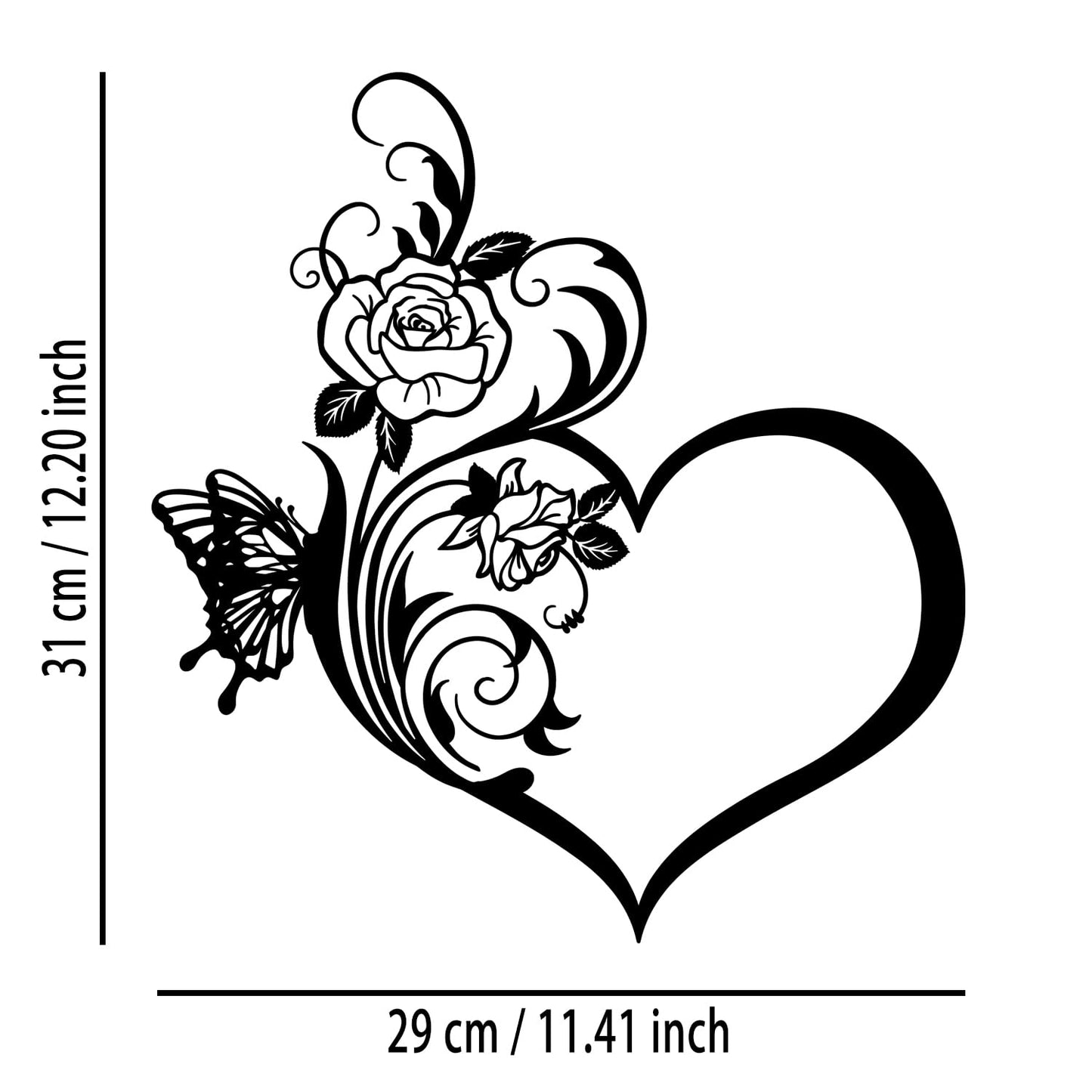 Love Heart Rose Butterfly Metal Wall Decor - Elegant Room Decor Wall Art Home Decor for Living Room, Bedroom, Dining Room, Bathroom, Office (Black)