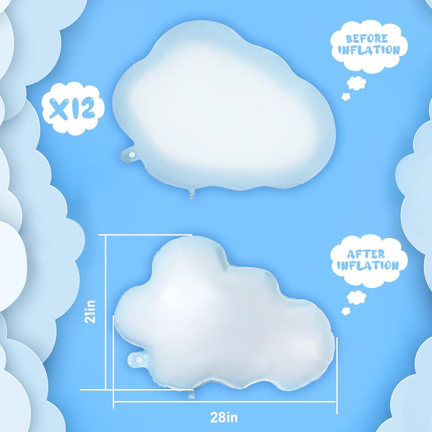 Sumind 6 Pcs 28 Inch White Cloud Balloons Foil Cloud Decorations Cute Shaped Balloons for Birthday Baby Shower Wedding Themed Party Decor Supplies (Light Blue)