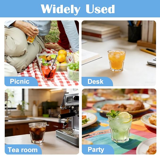 Plastic Drinking Glasses Set of 12, Unbreakable Water Tumbler, Acrylic Plastic Cups, Reusable Kids Drinking Cups for Children Kitchen Cocktail Picnic Party Juice Whiskey Wine (12pc-clear-160ml/5.4oz)