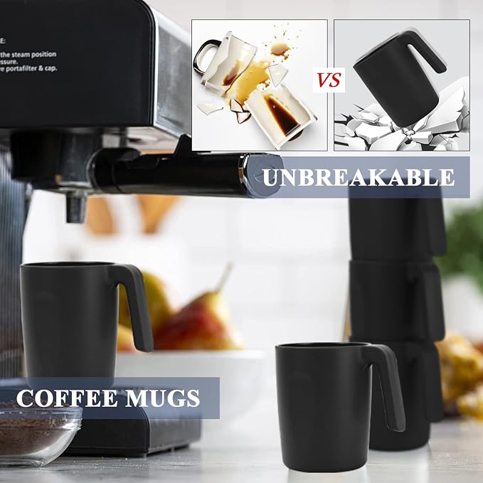 Homienly Unbreakable Coffee Mug Set - 6 Wheat Straw Reusable Cups | Dishwasher Safe Drinking Glasses | Alternative to Plastic Mugs & Glass Cups 16 oz for Camping, Kitchen (Black)