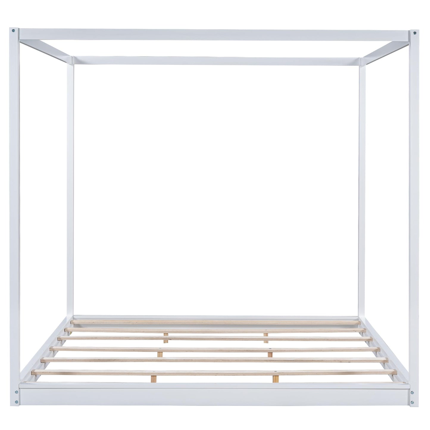 Merax Wooden Canopy Platform Bed Frame King Size Floor Bed/Mattress Foundation with Slat Support White