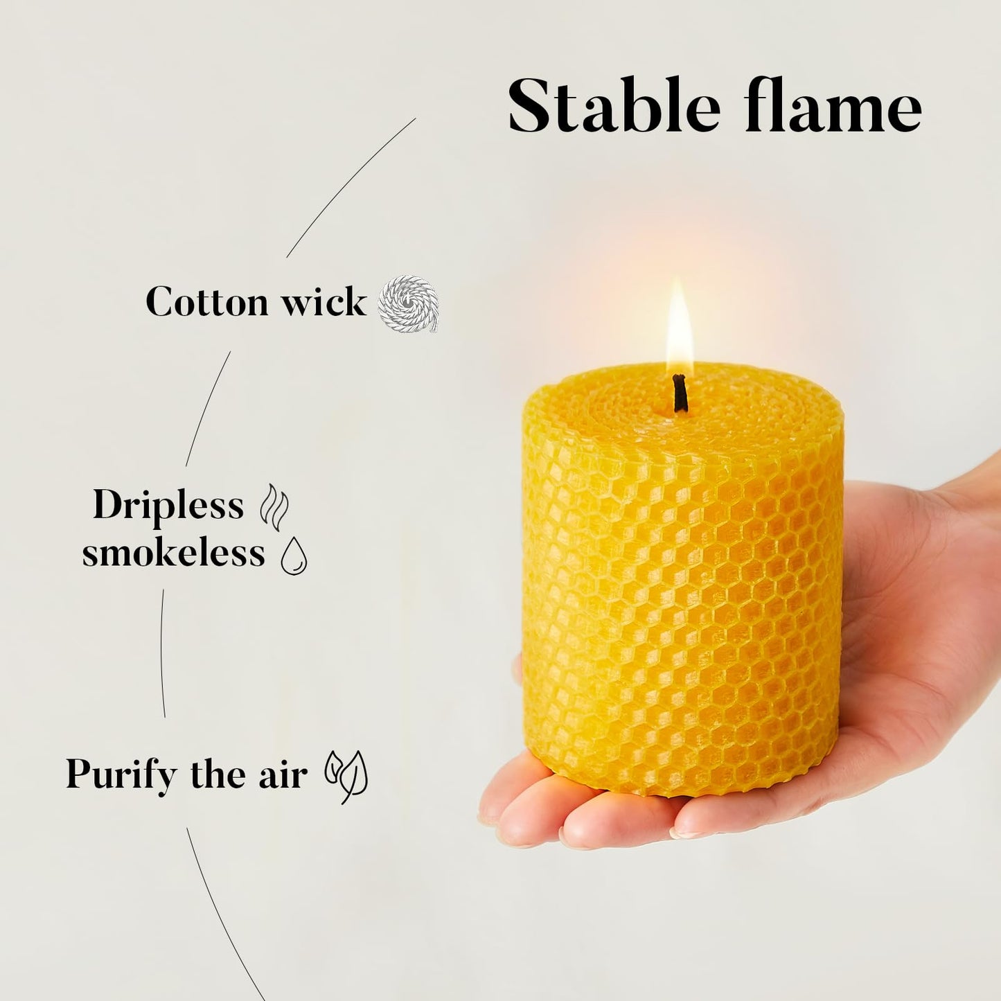 Ashlux Beeswax Pillar Candles, 3x3 Inch -Set of 3 Hand-Rolled Honeycomb Candle - Each Long Burning 17 Hours, Dripless Smokeless Unscented Handmade Beeswax for Home Decor, Prayer, Wedding,SPA