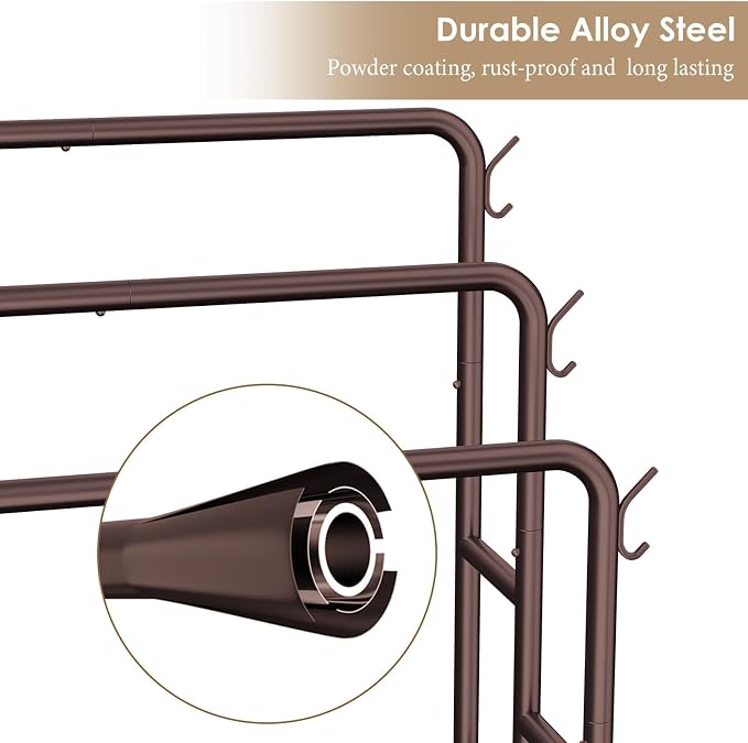 Kayfia 40" Tall Free Standing Towel Racks for Bathroom, 3 Tier Blanket Rack with 2 Storage Baskets & 6 Hooks, Towel Rack Stand for Large Bath Towels, Metal Blanket Ladder Holder for Bedroom (Bronze)