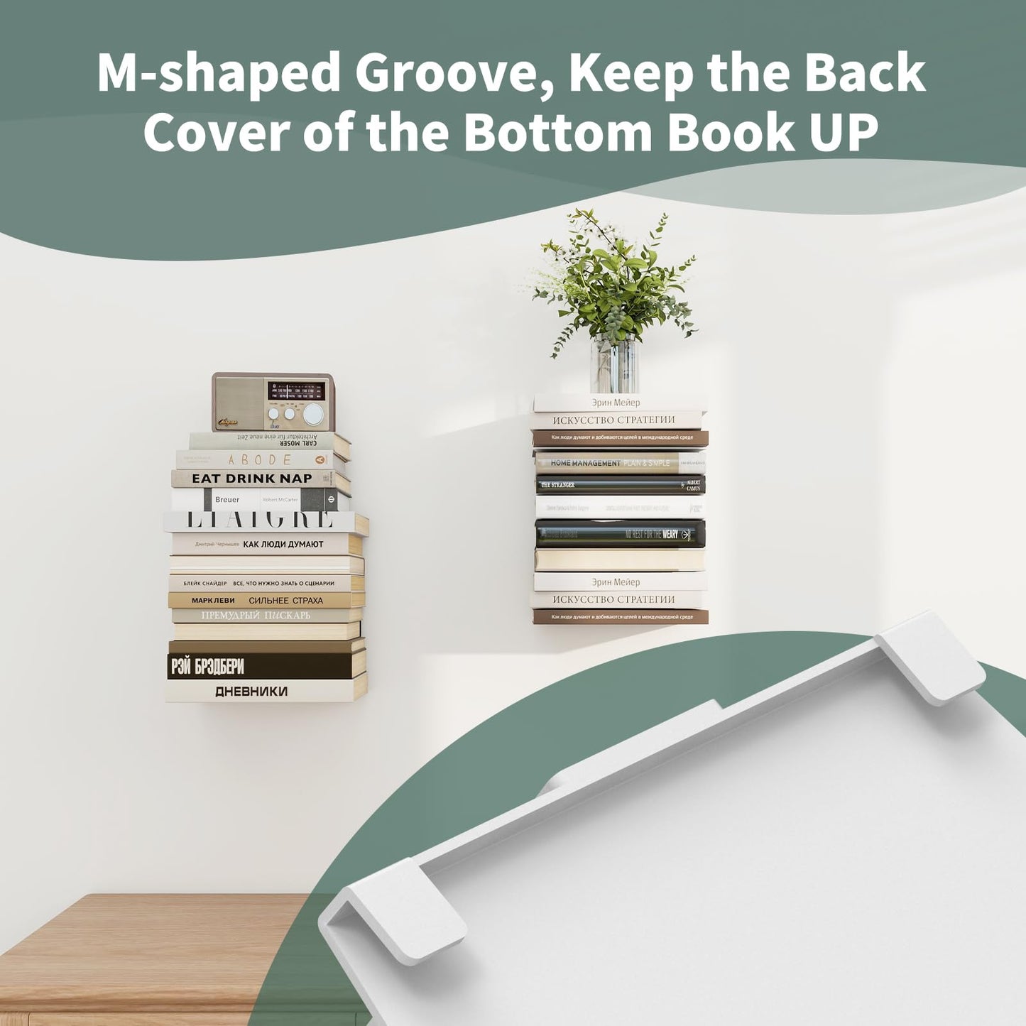 Mefirt Invisible Floating Bookshelves for Wall, 6 Tier Vertical Spine Book Tower, Heavy Duty Floating Book Shelves Metal Book Organizers for Home Office, 3 Pack(White)