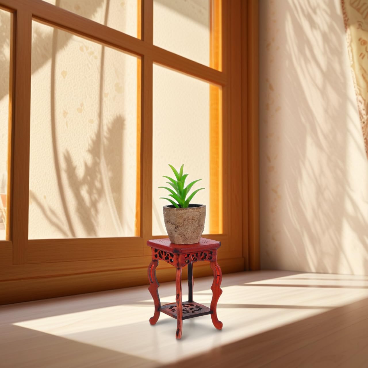 Garneck Wood Plant Stand Unique Design Small Decorative Pedestal Base for Indoor Plants 100% Natural Wood for Home and Garden Decoration
