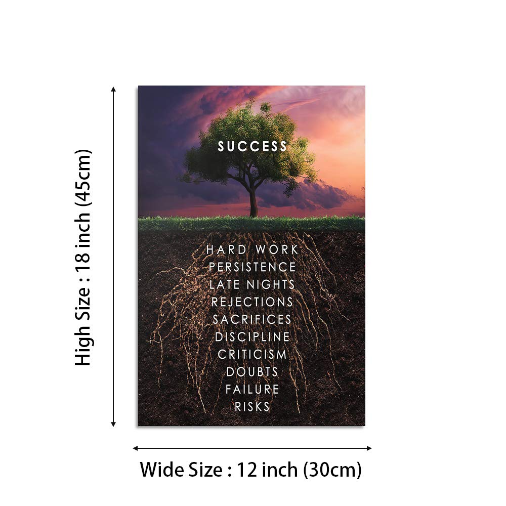 Success Tree Inspirational Quote Canvas Wall Art Motivational Motto Painting Inspiring Entrepreneur Posters Prints Artwork Decor Framed for Home Office Classroom Ready to Hang - 12" Wx18 H