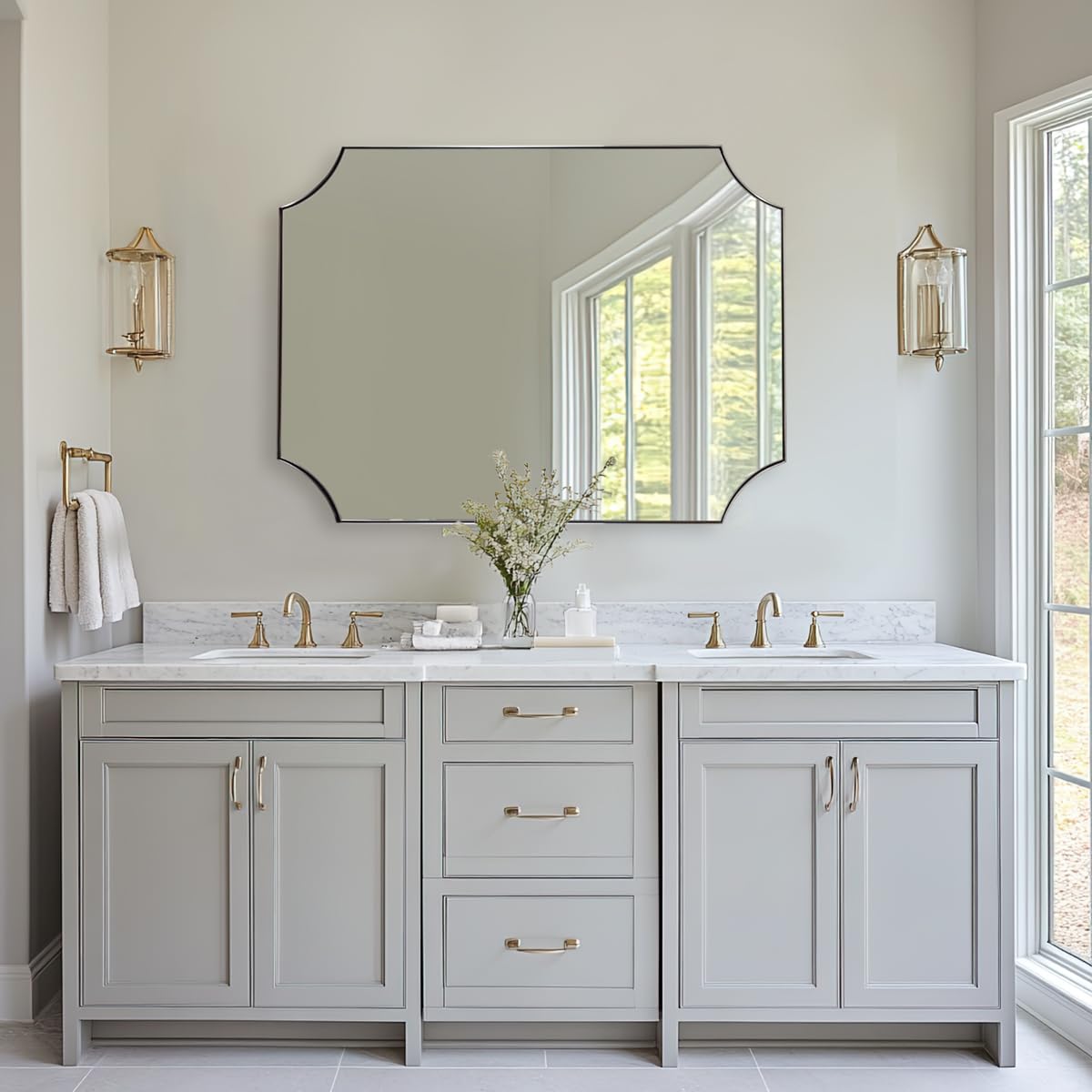 ANDY STAR 30x40 Inch Chrome Mirror, Scalloped Bathroom Mirror, Polished Chrome Framed Mirror in Anti-Rust Stainless Steel Metal Thin Frame Deep 1’’, Large Wall-Mounted Mirror (Horizontal/Vertical)