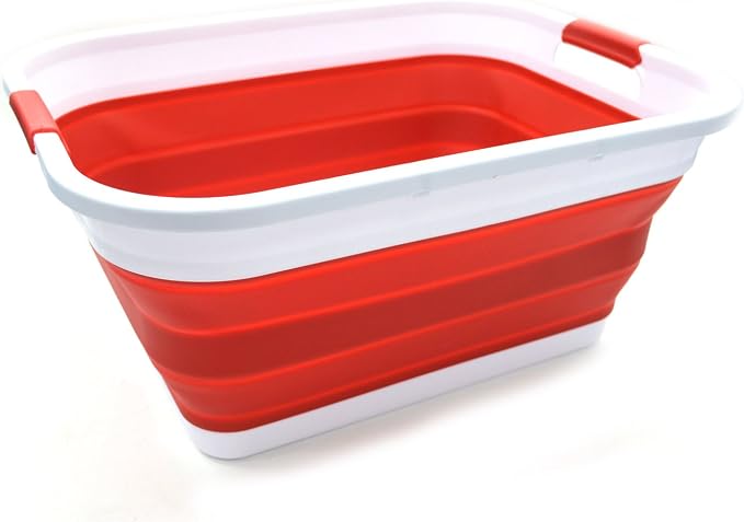 SAMMART 41L (10.8 gallon) Collapsible Plastic Laundry Basket-Foldable Pop Up Storage Container/Organizer-Portable Washing Tub-Space Saving, Water capacity: 32L (8.4 gallon) (Rectangular, Red)