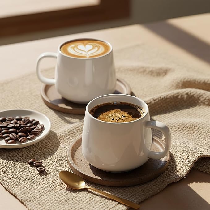 Teocera Coffee Mugs Set of 6-12oz Chip-Resistant Ceramic Cups with Ergonomic Handle | Dishwasher & Microwave Safe White Mugs | Keeps Beverage Hot, Perfect for Family Kitchen & Holiday Gifts