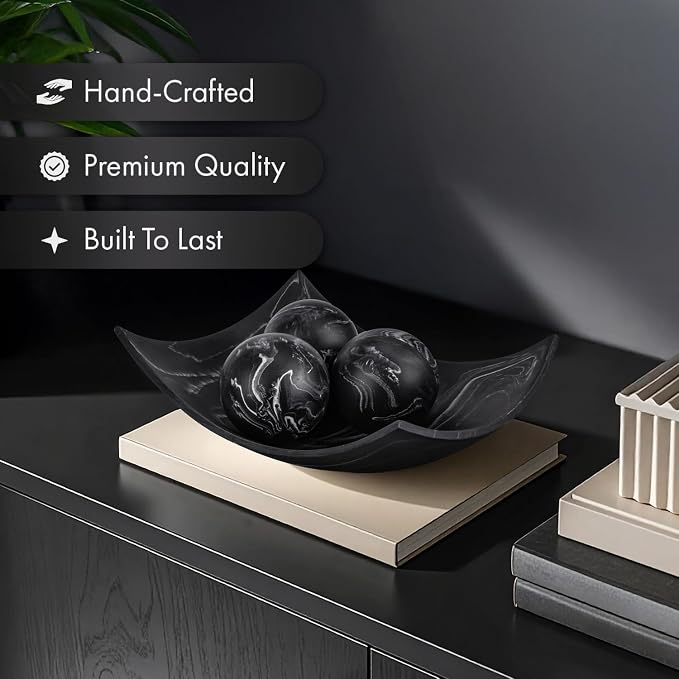 Creative Scents Black Marble Look Decorative Bowl, Coffee Table Decor for Living/Dining Room, Modern Black Catch-All Key Dish Decorations for Entryway, Black Decor - Fruit Bowl for Kitchen Counter