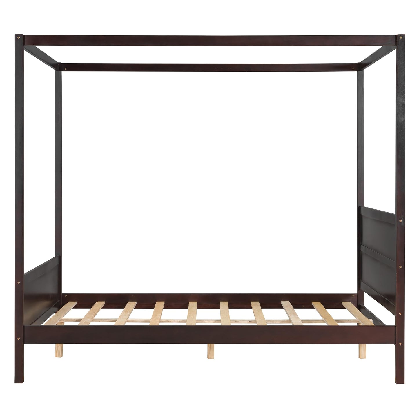 Merax Queen Size Canopy Bed with Headboard and Footboard, Solid Wood 4 Posters Platform Bed with Slat Support Leg, No Box Spring Needed, Espresso
