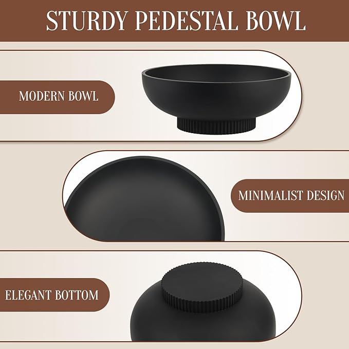 Deobath Large Resin Pedestal Decorative Bowl - Modern Handicraft Bowls for Home Decor - Fruit Bowl for Kitchen Counter - Key Bowl for Entryway Table,Matte Black