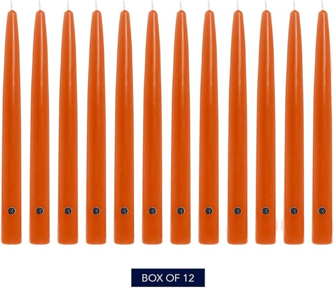 Colonial Candle Unscented Taper Candle, Handipt Collection, Pumpkin, 10 in, Pack of 12 - Up to 8 Hours Burn