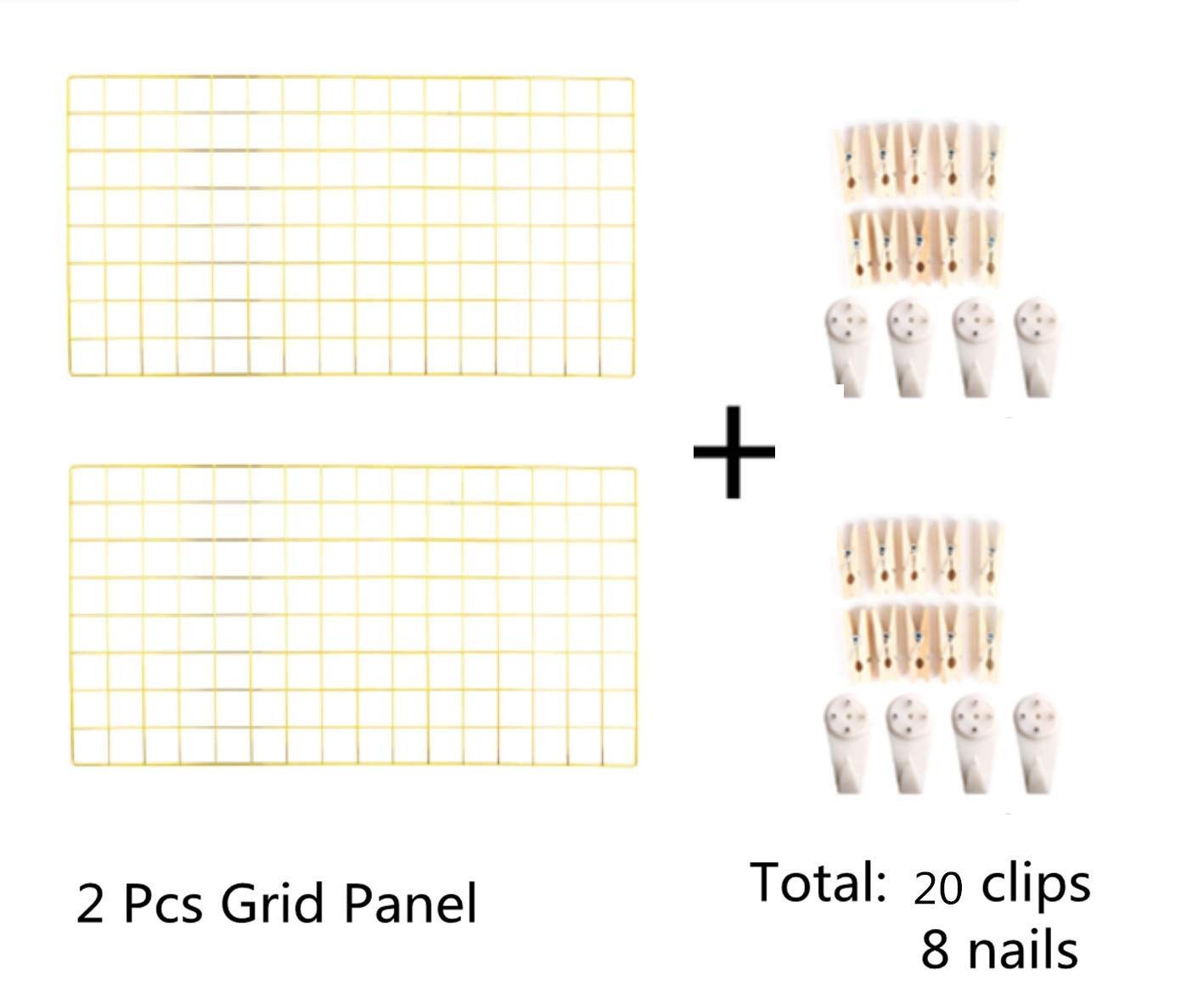 Yash Metal Wire Grid Panel, Display Organizer, Postcard, Wall Artwork Display for Home Office Living Room Dorm Room, Kitchen Storage Grid Wall, 37.4" X 17.7", Pack of 2 Pcs, Gold