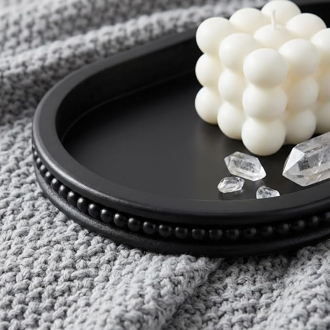 Hanobe Decorative Trays for Coffee Table : Black Oval Centerpiece Tray Wood for Farmhouse Entry Table Decor Round Bathroom Tray for Living Room Kitchen Counter