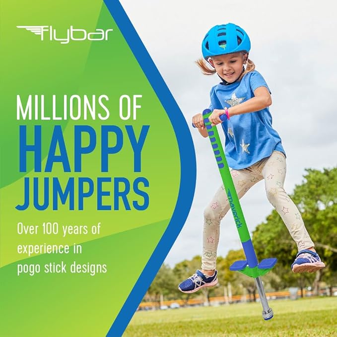 Flybar Jolt Pogo Stick for Kids Ages 6 and Up, 40 to 80 Pounds, Perfect for Beginners, Easy Grip Foam Handles, Anti-Slip Foot Pegs, Outdoor Toys for Boys, Jumper Toys for Girls, Outside Toys for Kids