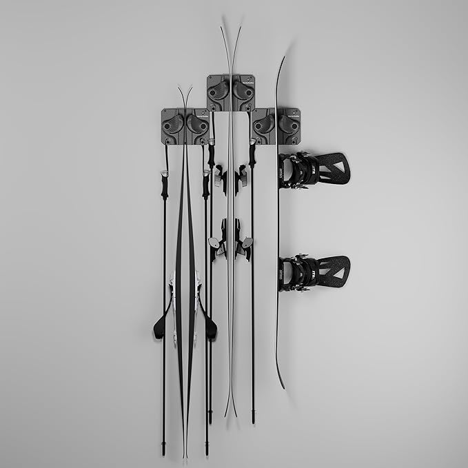 Ultimate Ski & Snowboard Wall Rack | Secure, Non-Slip Storage | Fits Any Ski/Board | Garage Organization | Ski Storage Rack | Snowboard Storage Rack | Winter Gear Organizer | 3 Pck