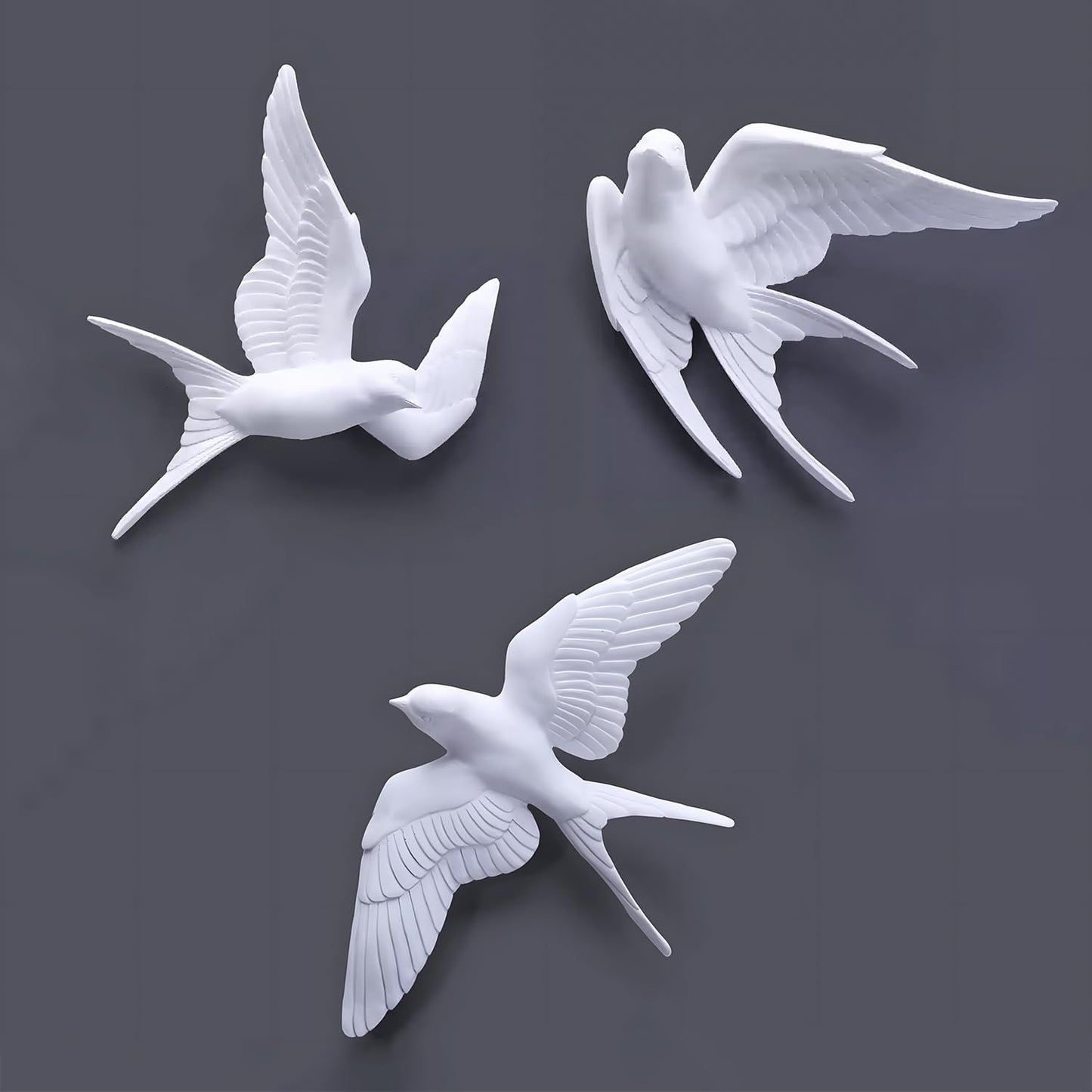 3 Pcs Swallows Bird Wall Sculpture, 3D White Birds Sparrows Swallows Decor, Outdoor/Indoor Peace Peace Dove Bird Figurines for Home, Garden and Patio (White)