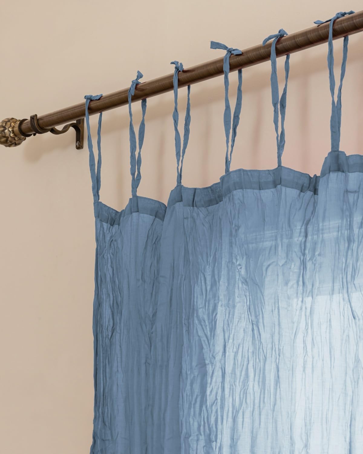 TARAN LIVING Sheer Crinkle Curtain Panel Set of 2, 100% Natural Washable Cotton Window Treatment Rod Pocket Curtain Panels for Kitchen, Bedroom and Living Room - Blue, Window - 42"x63"