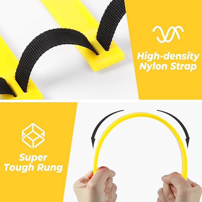 GHB Pro Agility Ladder Soccer Kick Trainer Set 20ft 12 Rung 10 Cones and 4 Stakes Speed Agility Football Training Equipment with Carrying Bag