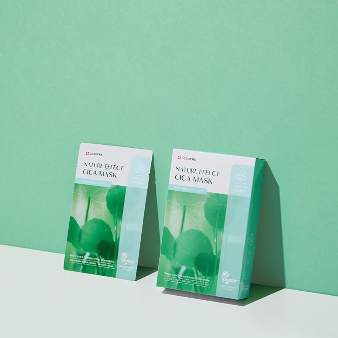 LEADERS Nature Effect Cica Mask ??Hydrating & Soothing Face Mask with Cica & Tea Tree Extracts for Healthy Skin, Skin Calming & Moisturizing, Vegan & Plant-Derived, Sebum Control - 10 Sheets
