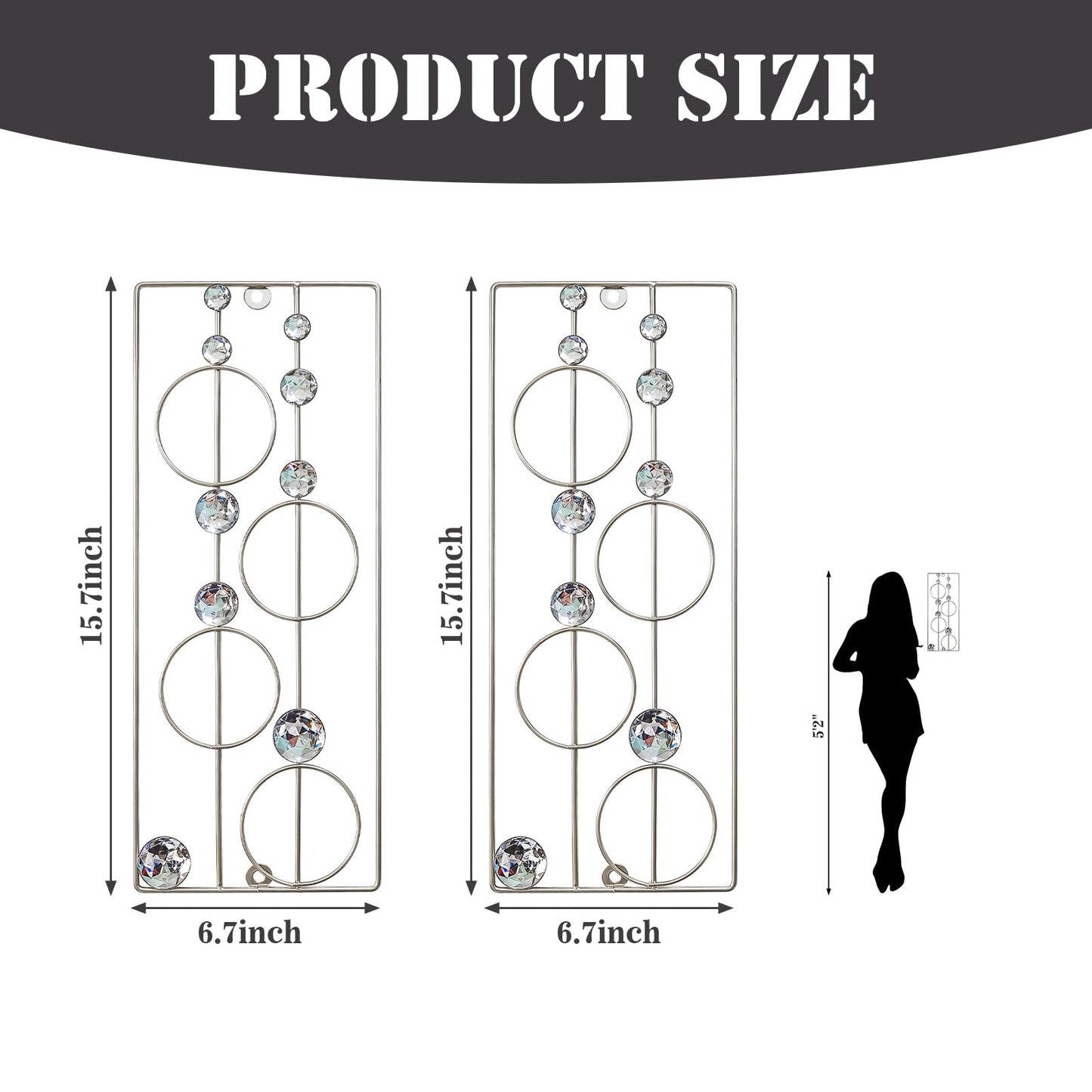 ZEXUIRU 2 Pack Bling Abstract Metal Wall Art Minimalist Line Jeweled Crystal Wall Decor Modern Geometric Rhinestone Hanging Wall Sculpture for Living Room Bedroom Bathroom Office