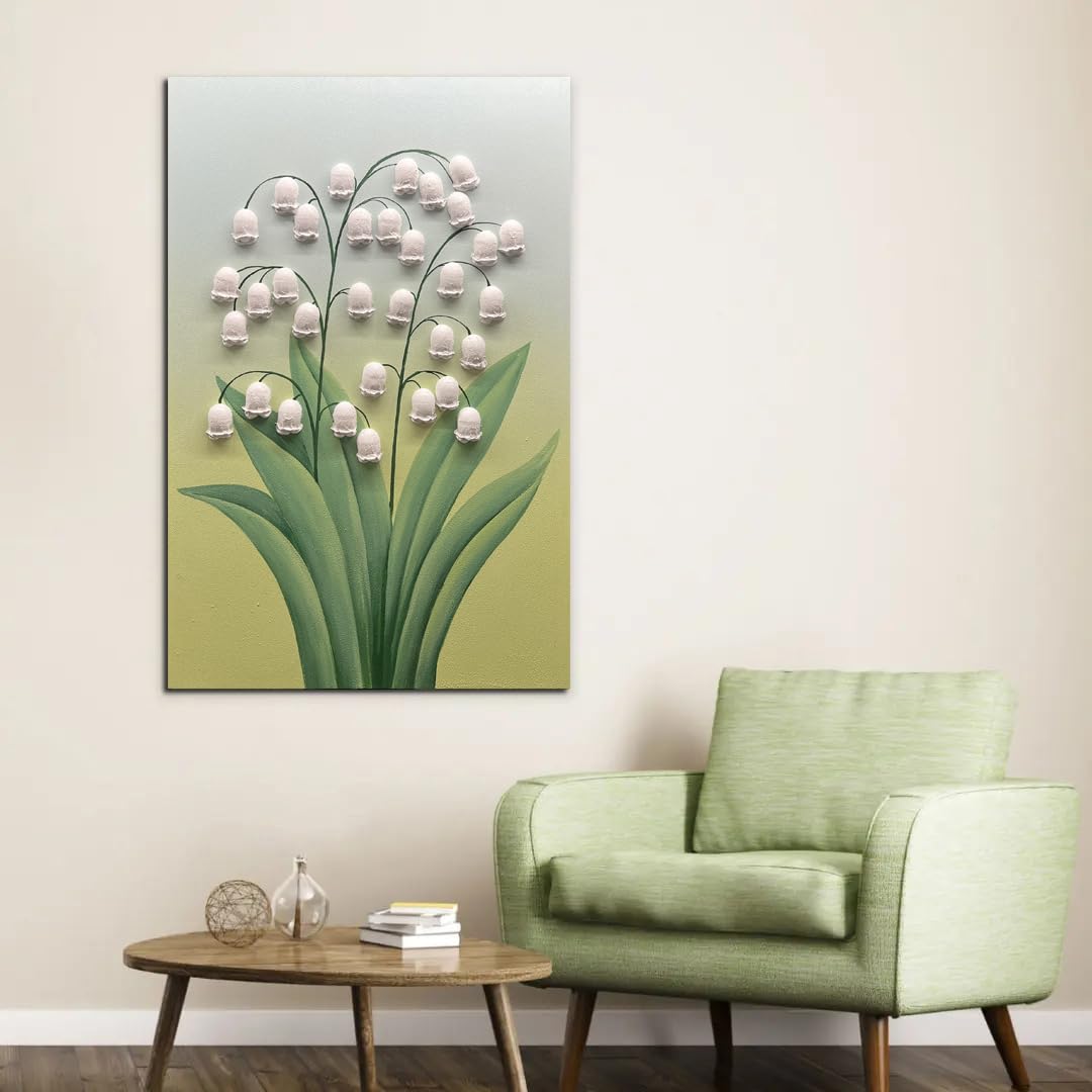 36x24inch Wall Art ,Minimalist Wall Art hand painted Texture Wall Art Oil Paintings , 3D Lily of the Valley White Floral Canvas Wall Art ,Modern Home Wall Decor ,Wall Art for Bedroom ,Dining Room Wall Decor
