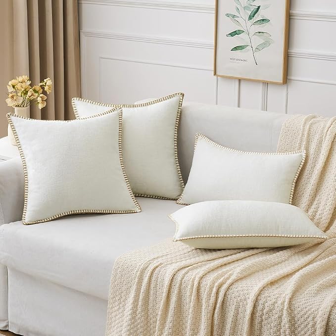 MIULEE Pack of 2 Pillow Covers 20x20 Inch Pure White Farmhouse Decorative Throw Pillow Covers with Stitched Edge Soft Chenille Solid Dyed Couch Pillow Covers for Sofa Bed Living Room