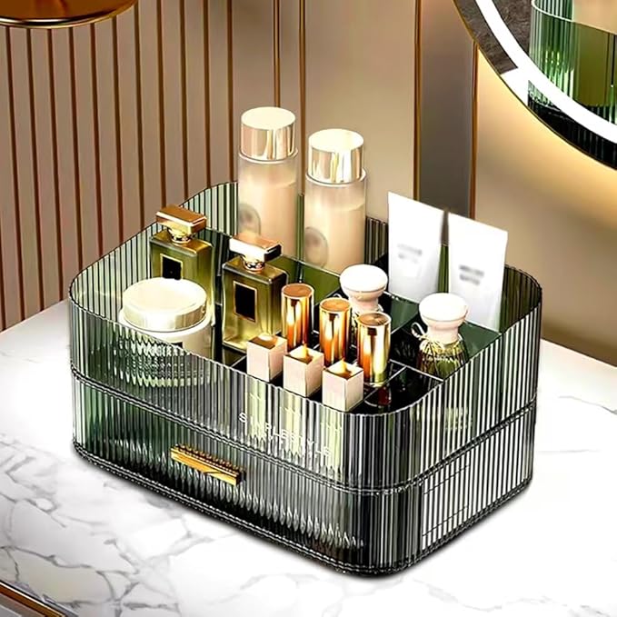 Makeup Organizer with Stackable Drawers, Bathroom Vanity Organizers and Storage, Ideal for Desk and Dresser Countertops, Great for Cosmetics, Skincare, Lipsticks, Nail Care - Green