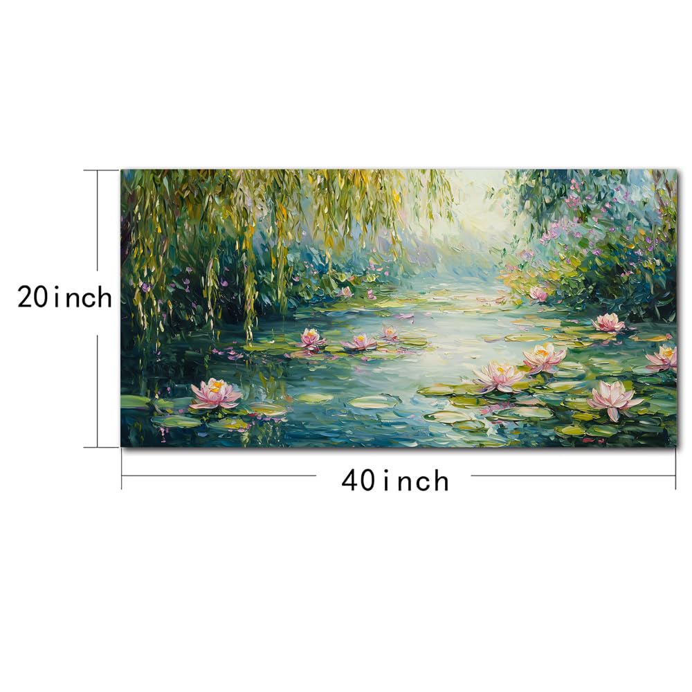 Claude Monet Water Lilies Floral Canvas Prints Wall Art Monet Style Famous Oil Paintings Flowers Decor Classic Impressionist Art Prints, Claude Monet Artwork for Living Room Bedroom Kitchen Home Office Decorations 20x40 Inches