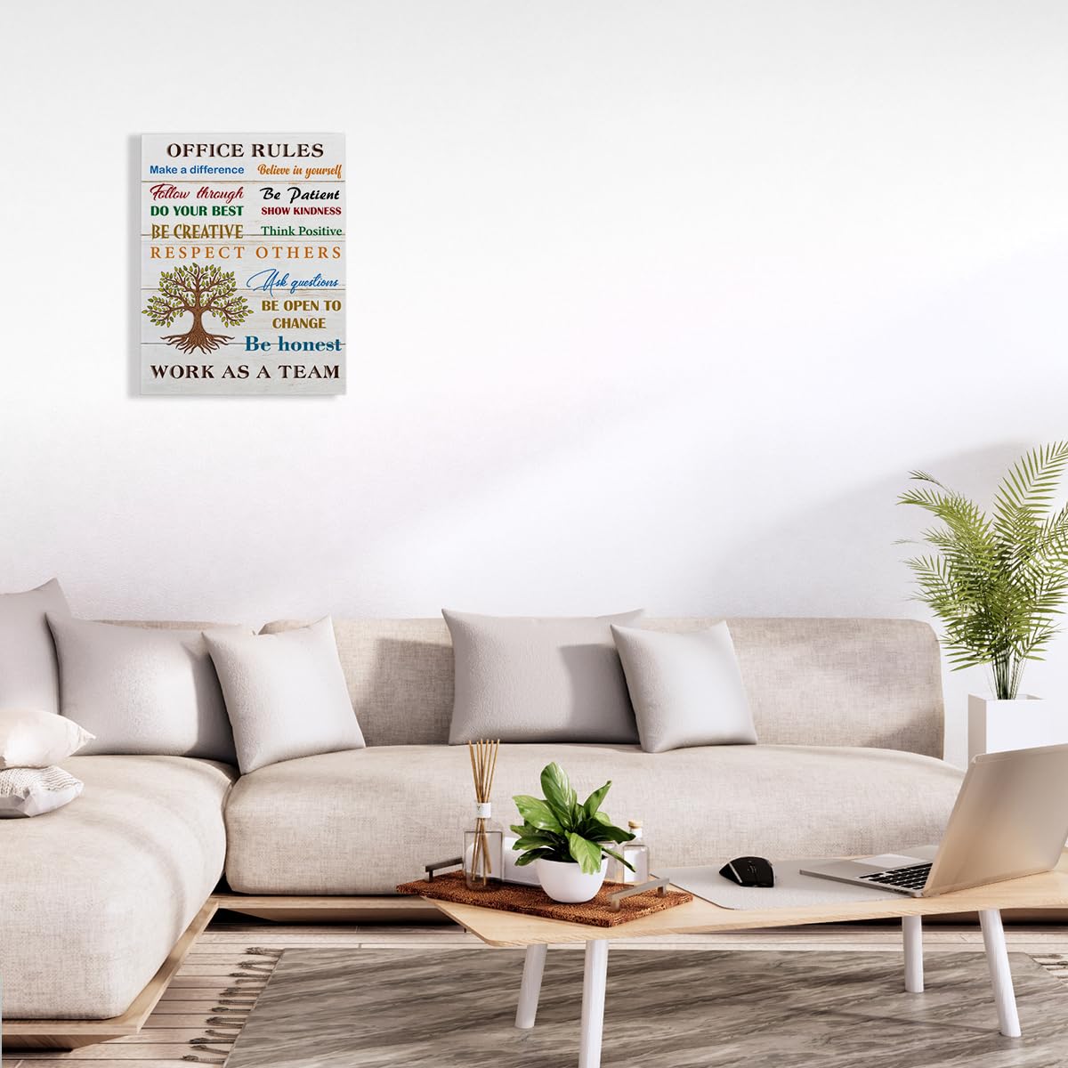 Inspirational Office Rules Quote Wall Art Decor Rustic Teamwork Office Canvas Painting Framed Canvas Artwork Print Poster 12"x15" Decoration for Home Office