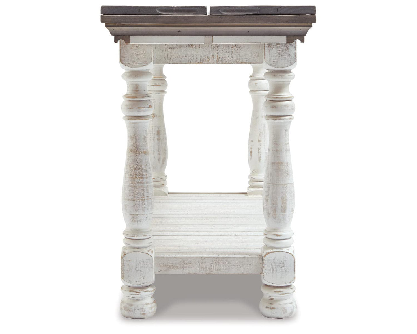 Signature Design by Ashley Havalance Farmhouse Sofa Table, Flip Top Design for Additional Dining Space and Fixed Lower Shelf, Gray & White with Weathered Finish