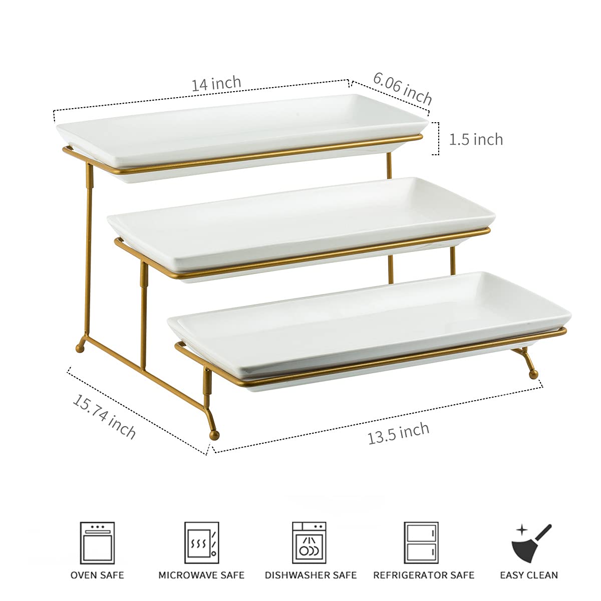 YHOSSEUN 3 Tier Serving Tray for Party, Tiered Serving Platters and Trays, 14 Inch Tiered Tray Stand, Dessert Stand, Serving Stand, Dessert Table Display Set with Collapsible Sturdier Metal Rack