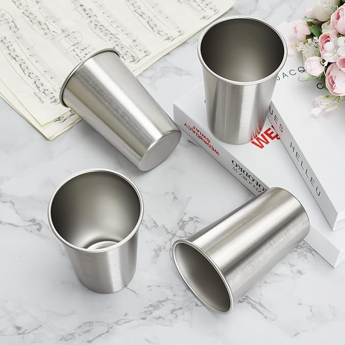 4 Pack 24oz Stainless Steel Pint Cup,Healthy Unbreakable and Stackable,Metal Drinking Glasses