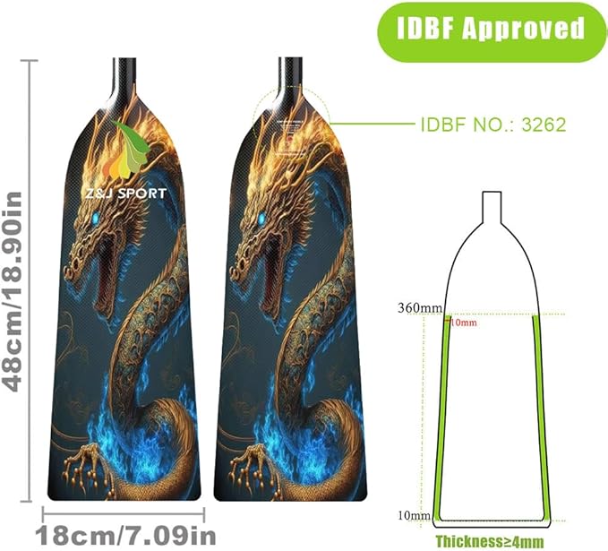 Z&J SPORT Adjustable Dragon Boat Paddle, IDBF Approved Carbon Fiber Paddle, Dragon Graphic Paddle with Adjuster for Dragon Boat Race with Adjustable T Handle