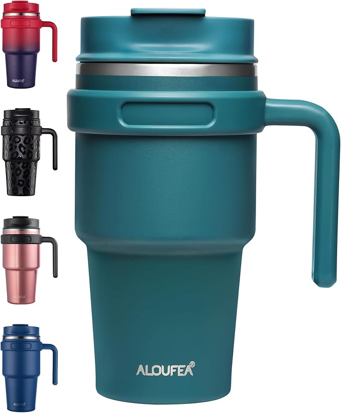 20 oz Insulated Coffee Mug Tumbler with Handle, Stainless Steel Travel Mug Tumbler with Lid and Straw,Double Wall Vacuum Leak Proof Ice Coffee Thermal Cup, Ocean Teal