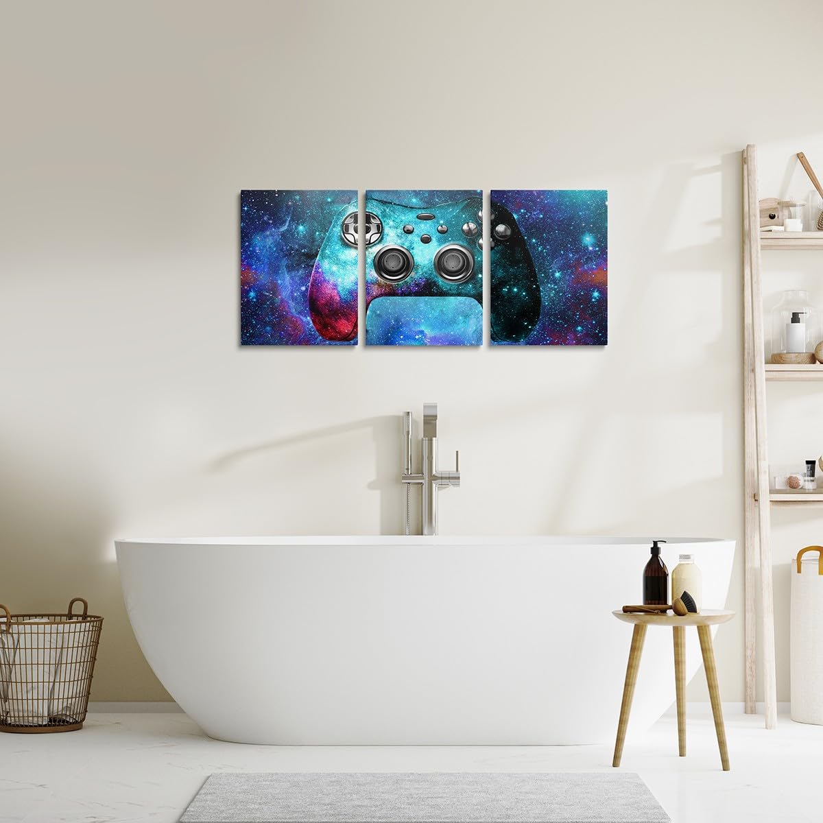 Feelyou Gamer Office Wall Decorations Artwork Posters for Kids Boys Video Game Universe Galaxy Picture Wall Decor Chic Starry Sky Gaming Canvas Wall Art 12" x 16" 3 Piece Wall Painting
