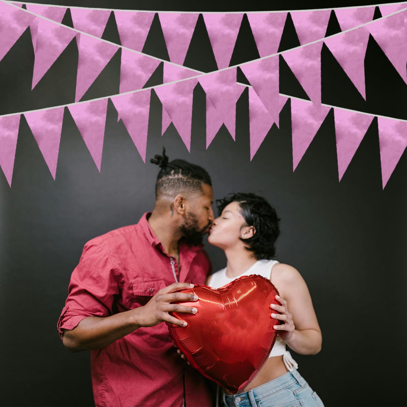 40M/130FT Rose red Triangle Pennant Banner Flag Metallic Fabric Bunting Garland for Christmas Graduation Wedding Engagement Anniversary Bachelorette Birthday Bridal Shower Valentines Hen Party Supplies