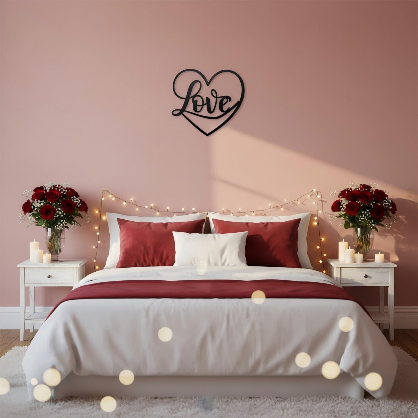 Aimto Metal Heart Love Wall Art Decor, Love Sign Wall Art for Bedroom, Living Room, Modern Wall Decor for Valentine's Day (Black)