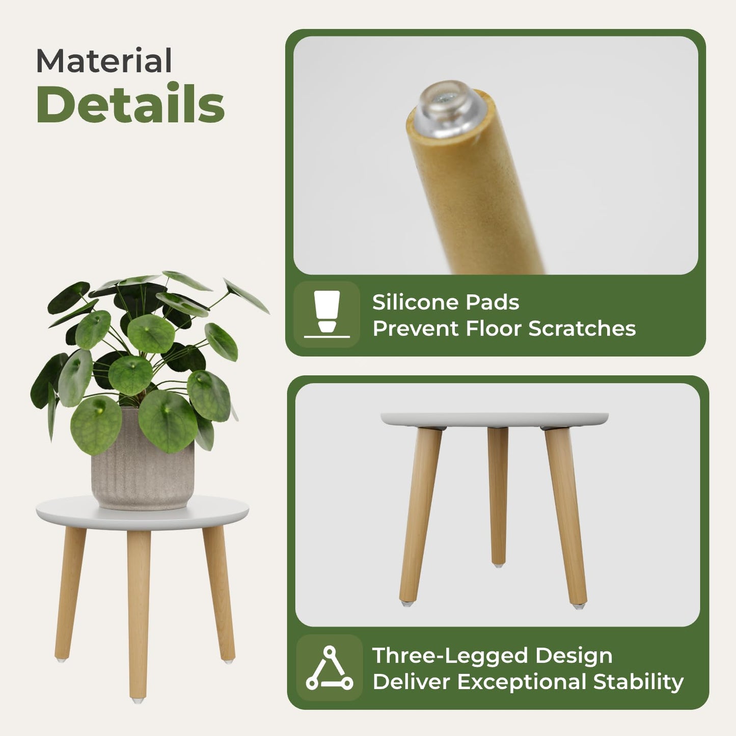 Leaf&lull Plant Stand Indoor Small Plant Table for Large Plants Wood Plant Stool Tall Plant Holder for Living Room Bedroom Balcony White