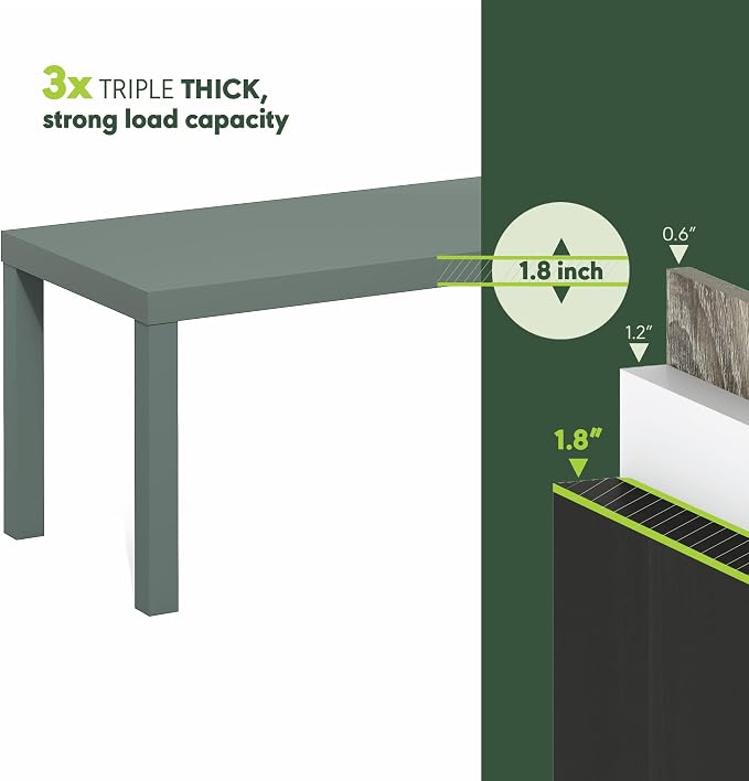 Furinno Classic Coffee Table, Modern Rectangle Coffee Table with 1.8" Triple Thick Tabletop, Side Table, Toolless Assembly, for Living Room, Home Office, Sage Green